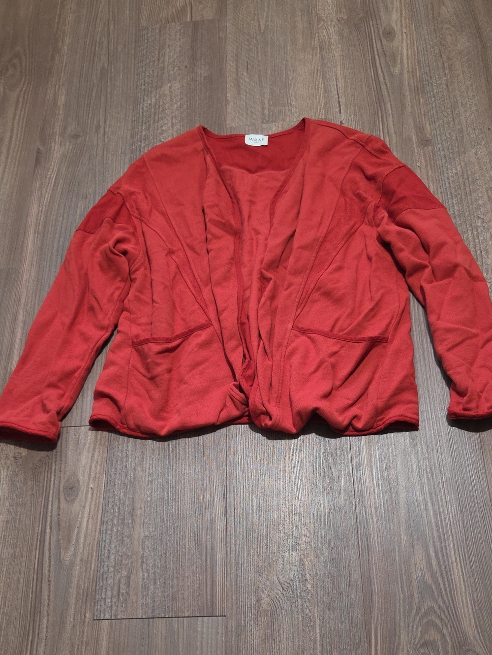 Wrap London Red Knot-Front Open Cardigan